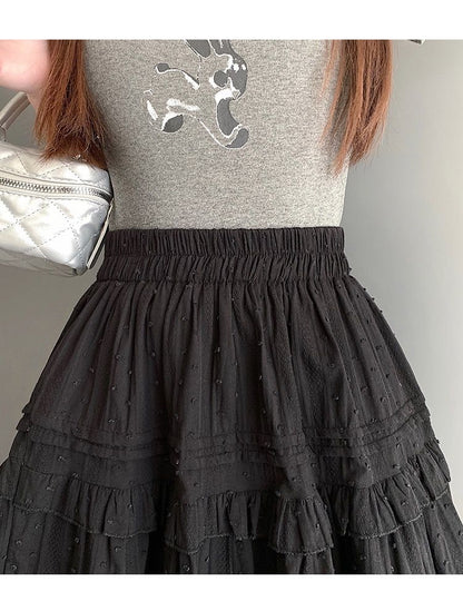 Kawaii White High Waist Pleated Mini Skirts for Women Summer Slim A-Line Skirt Y2K Versatile Puff Tiered Faldas for Girls Female