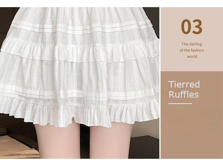 Kawaii White High Waist Pleated Mini Skirts for Women Summer Slim A-Line Skirt Y2K Versatile Puff Tiered Faldas for Girls Female