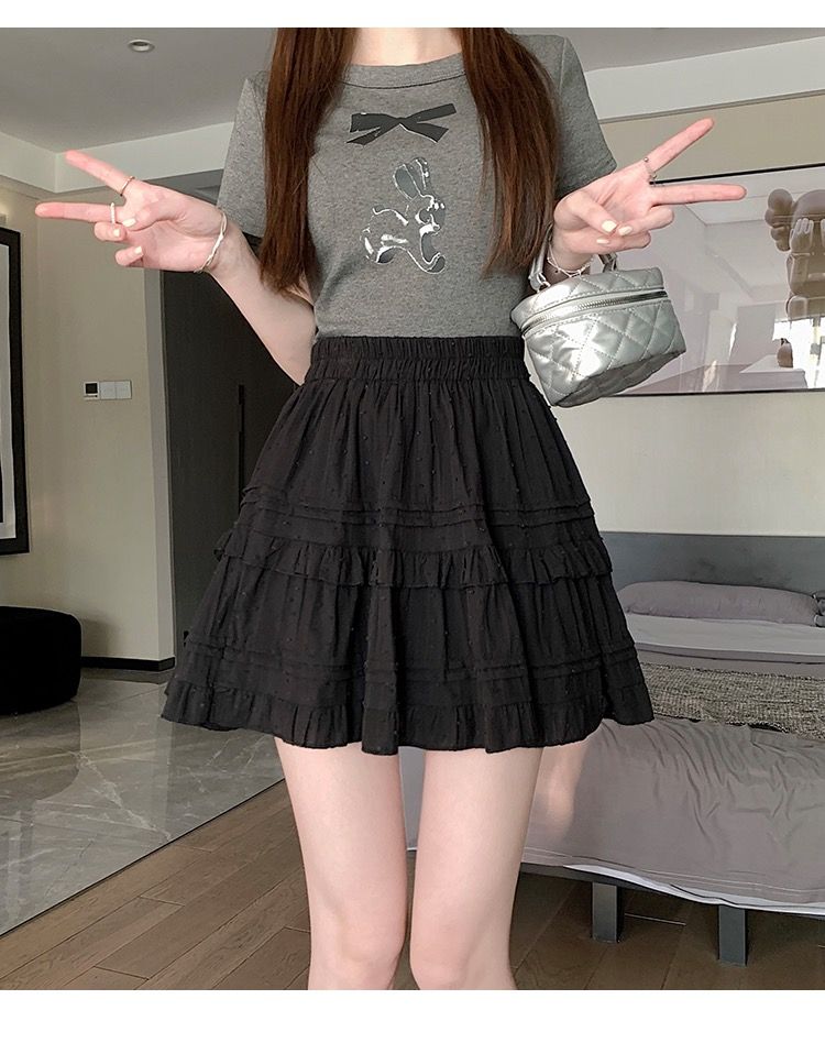 Summer Kawaii White Ruflles Skirt Women Fashion Slim Fit Mini Skirts Girls Y2k Versatile Elastic High Waist A-Line Back Faldas