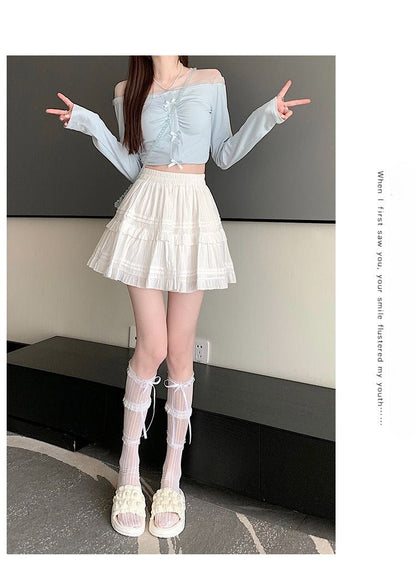Summer Kawaii White Ruflles Skirt Women Fashion Slim Fit Mini Skirts Girls Y2k Versatile Elastic High Waist A-Line Back Faldas