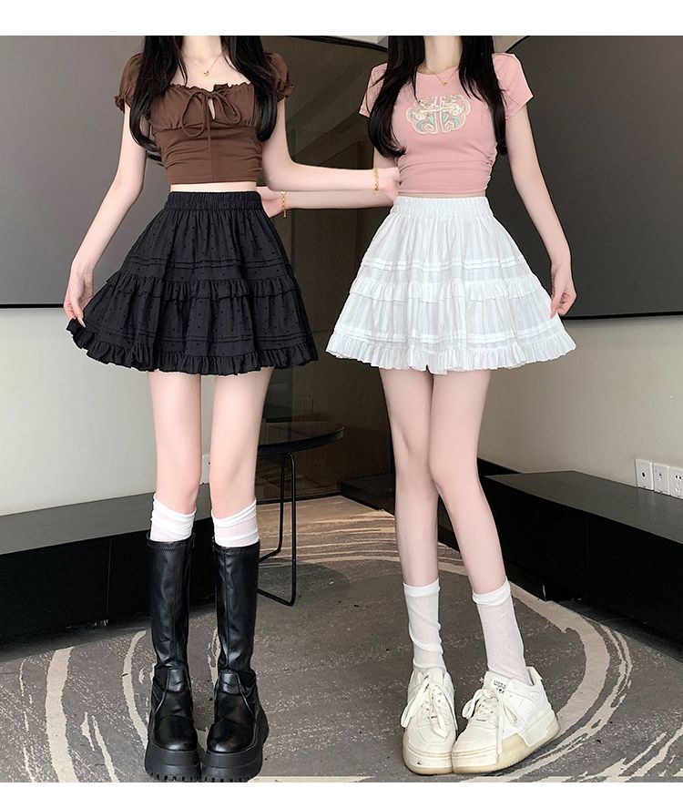 Kawaii White High Waist Pleated Mini Skirts for Women Summer Slim A-Line Skirt Y2K Versatile Puff Tiered Faldas for Girls Female