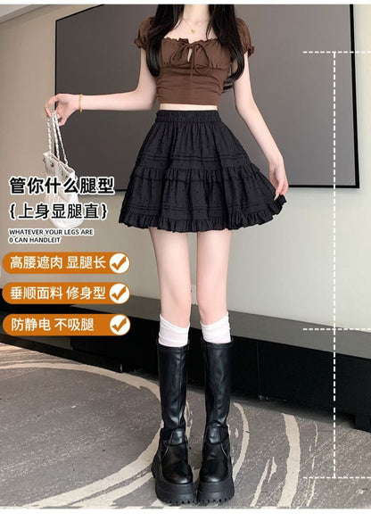 Kawaii White High Waist Pleated Mini Skirts for Women Summer Slim A-Line Skirt Y2K Versatile Puff Tiered Faldas for Girls Female