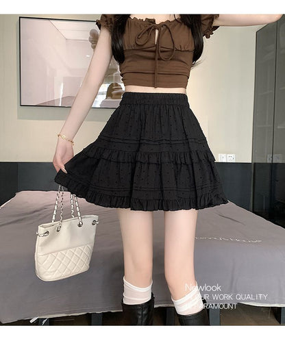 Kawaii White High Waist Pleated Mini Skirts for Women Summer Slim A-Line Skirt Y2K Versatile Puff Tiered Faldas for Girls Female