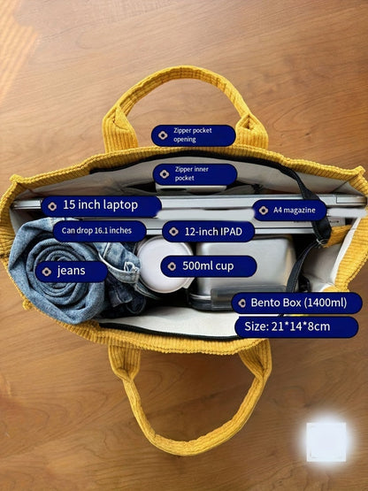 Corduroy Crossbody Tote Bag Stylish Commuter Shoulder Bag with Multiple Spacious Pockets Handbag For Women