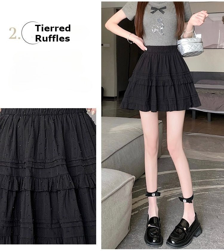 Kawaii White High Waist Pleated Mini Skirts for Women Summer Slim A-Line Skirt Y2K Versatile Puff Tiered Faldas for Girls Female