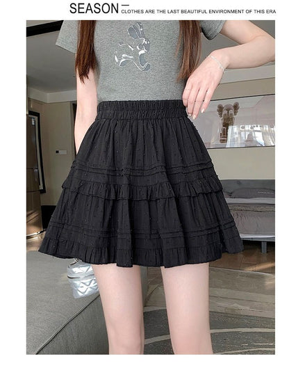 Summer Kawaii White Ruflles Skirt Women Fashion Slim Fit Mini Skirts Girls Y2k Versatile Elastic High Waist A-Line Back Faldas