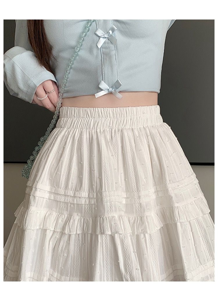 Summer Kawaii White Ruflles Skirt Women Fashion Slim Fit Mini Skirts Girls Y2k Versatile Elastic High Waist A-Line Back Faldas