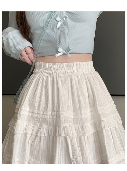 Summer Kawaii White Ruflles Skirt Women Fashion Slim Fit Mini Skirts Girls Y2k Versatile Elastic High Waist A-Line Back Faldas