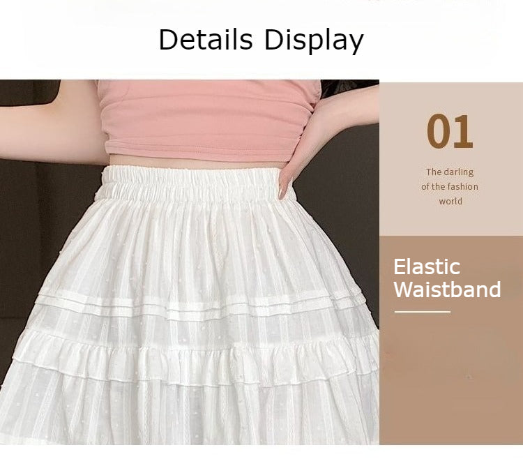 Kawaii White High Waist Pleated Mini Skirts for Women Summer Slim A-Line Skirt Y2K Versatile Puff Tiered Faldas for Girls Female