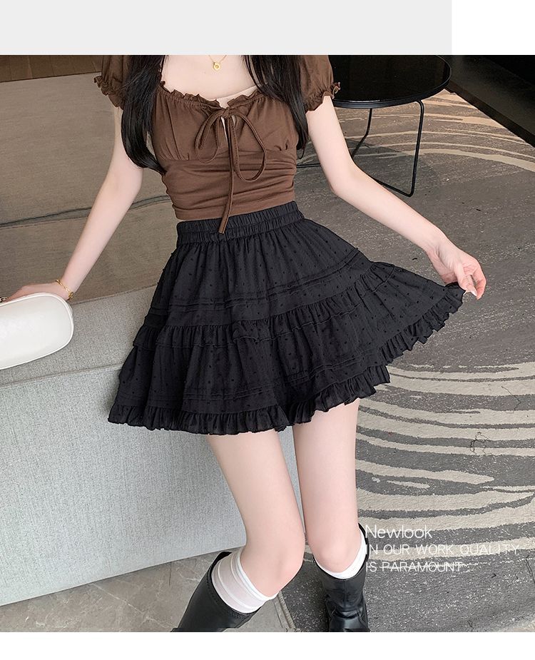 Kawaii White High Waist Pleated Mini Skirts for Women Summer Slim A-Line Skirt Y2K Versatile Puff Tiered Faldas for Girls Female