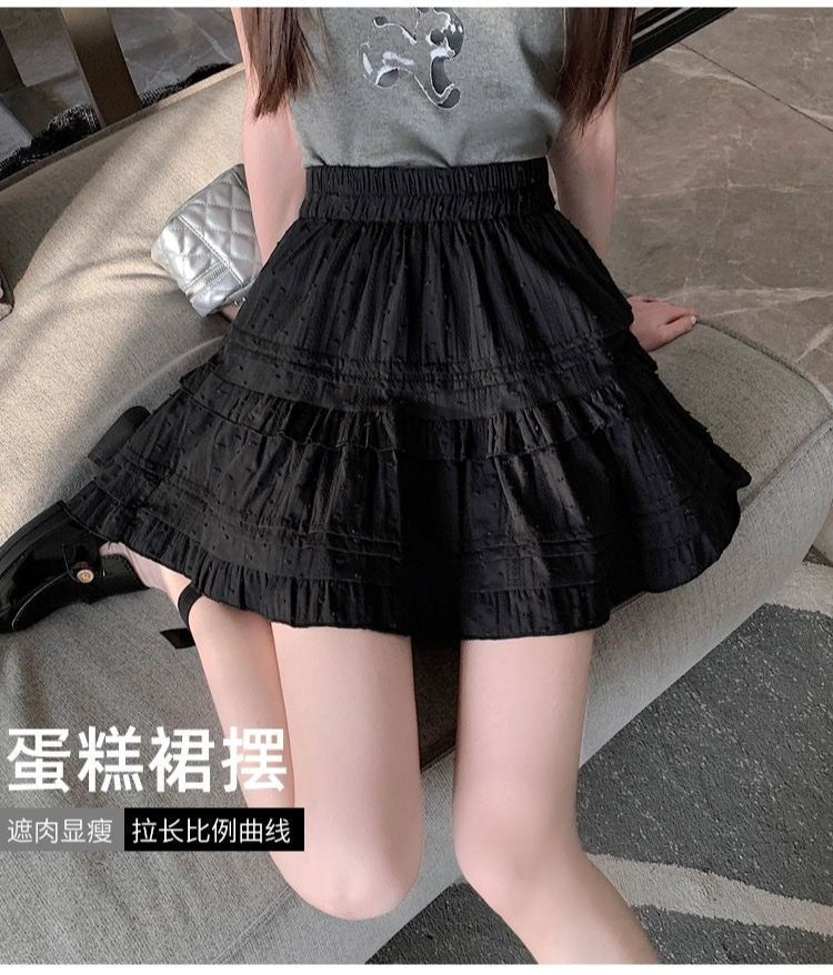Summer Kawaii White Ruflles Skirt Women Fashion Slim Fit Mini Skirts Girls Y2k Versatile Elastic High Waist A-Line Back Faldas