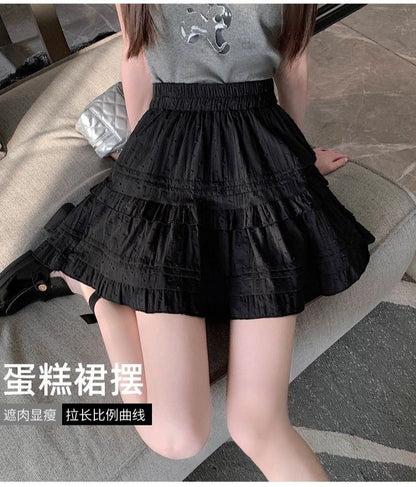 Summer Kawaii White Ruflles Skirt Women Fashion Slim Fit Mini Skirts Girls Y2k Versatile Elastic High Waist A-Line Back Faldas