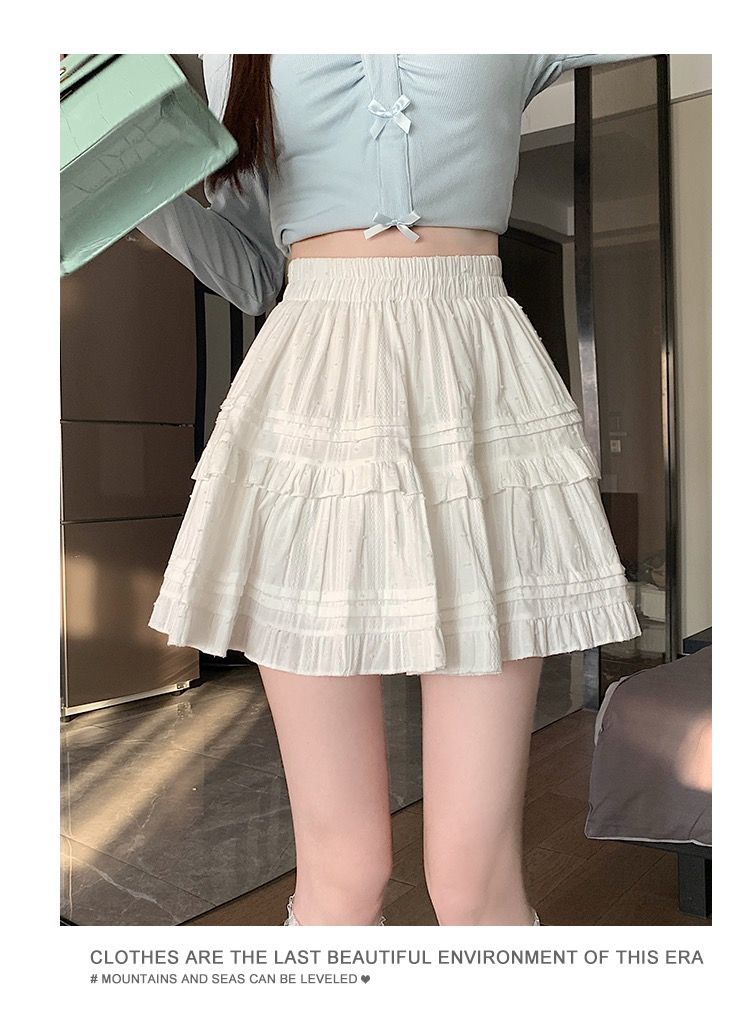 Summer Kawaii White Ruflles Skirt Women Fashion Slim Fit Mini Skirts Girls Y2k Versatile Elastic High Waist A-Line Back Faldas