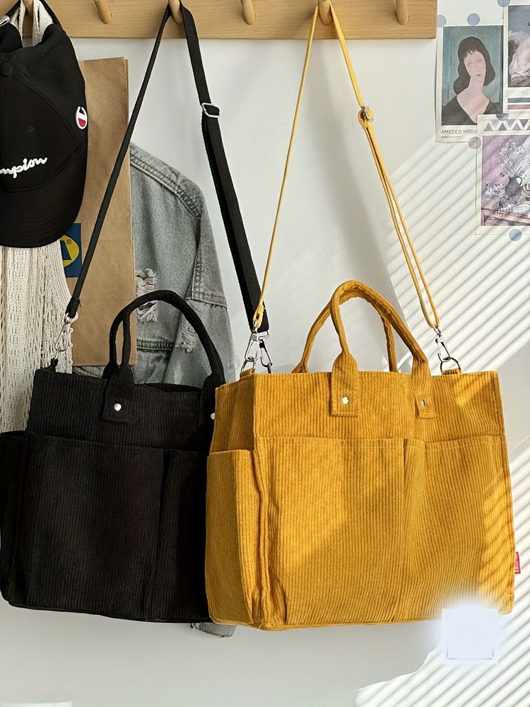 Corduroy Crossbody Tote Bag Stylish Commuter Shoulder Bag with Multiple Spacious Pockets Handbag For Women