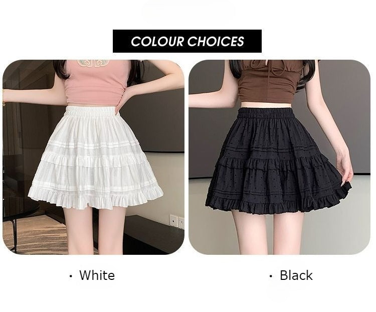 Kawaii White High Waist Pleated Mini Skirts for Women Summer Slim A-Line Skirt Y2K Versatile Puff Tiered Faldas for Girls Female