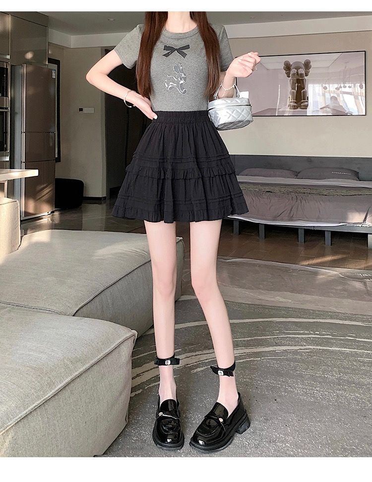 Summer Kawaii White Ruflles Skirt Women Fashion Slim Fit Mini Skirts Girls Y2k Versatile Elastic High Waist A-Line Back Faldas