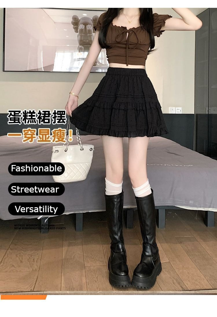 Kawaii White High Waist Pleated Mini Skirts for Women Summer Slim A-Line Skirt Y2K Versatile Puff Tiered Faldas for Girls Female