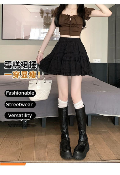 Kawaii White High Waist Pleated Mini Skirts for Women Summer Slim A-Line Skirt Y2K Versatile Puff Tiered Faldas for Girls Female