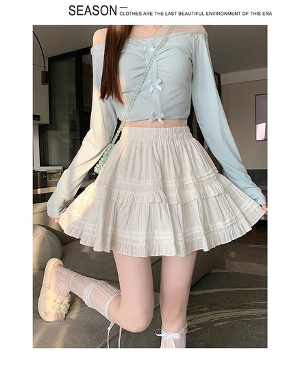 Summer Kawaii White Ruflles Skirt Women Fashion Slim Fit Mini Skirts Girls Y2k Versatile Elastic High Waist A-Line Back Faldas